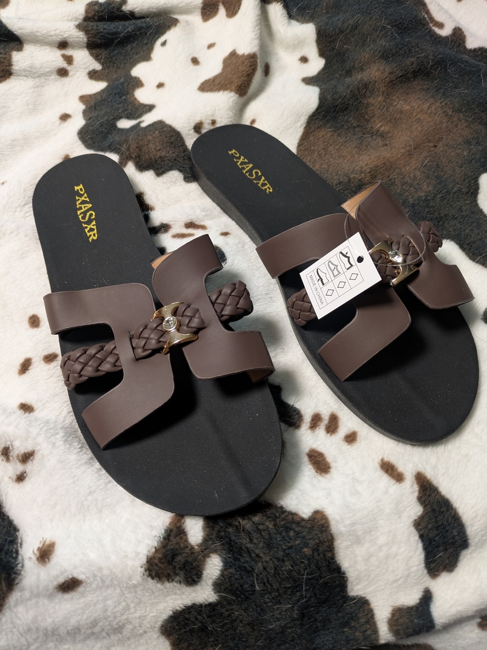 Women's Brown Braided Slide Sandals